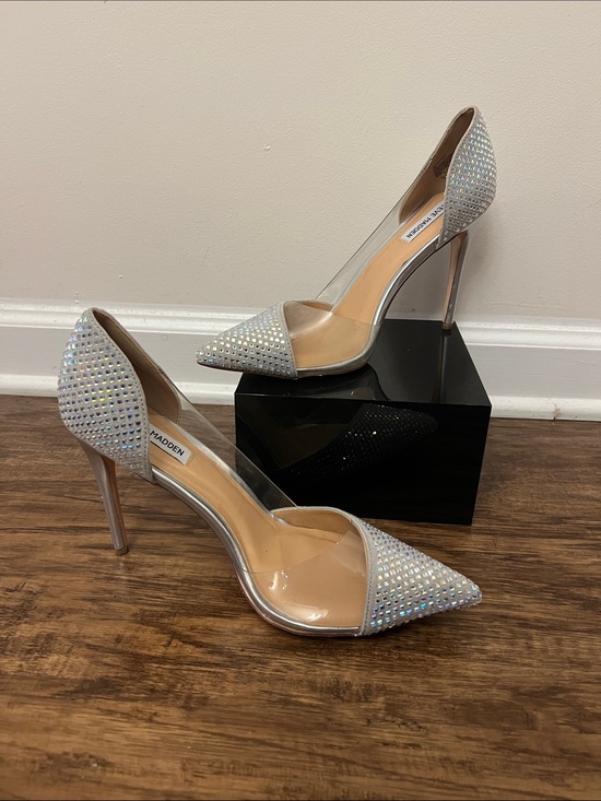 Steve Madden Shoes - Steve Madden Silver Crystal-Embellished Pointed D'Orsay Stilettos